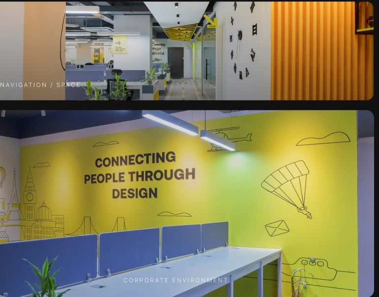 Dream Cloud brand identity applied to a modern office interior
