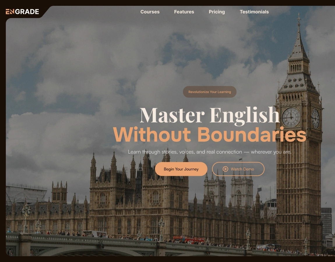 Engrade language learning platform hero with Big Ben